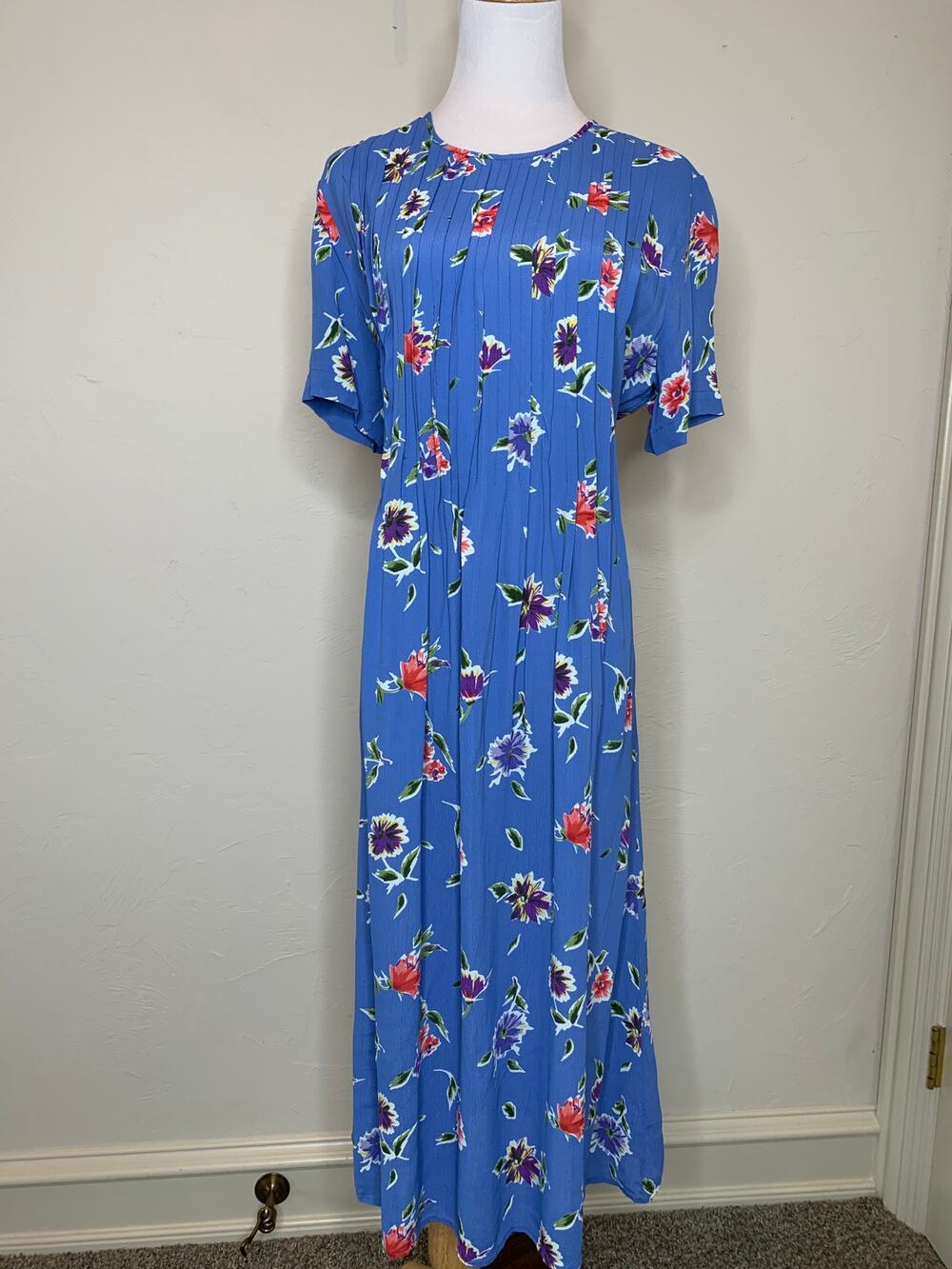 Vintage Worthington Chiffon Flowy Midi Dress Blue Sz 14 Large
